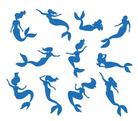Fototapeta premium Fantasy underwater mermaid fairy silhouette set