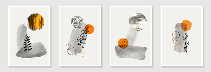 Creative minimalist hand draw Abstract art background. Modern aesthetic illustrations. Bohemian style Collection of contemporary artistic Design for wall decoration, postcard, poster, brochure - obrazy, fototapety, plakaty