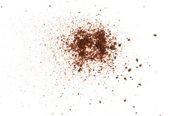 Fototapeta na wymiar Coffee or chocolate powder Instant coffee, pile of powdered isolated on white background