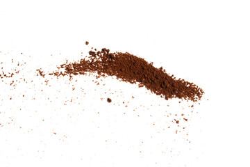 Coffee or chocolate powder Instant coffee, pile of powdered isolated on white background