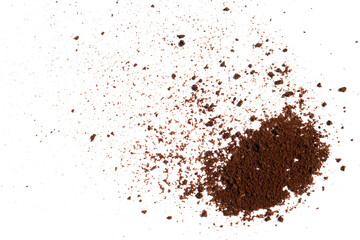 Coffee or chocolate powder Instant coffee, pile of powdered isolated on white background