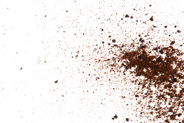 Coffee or chocolate powder Instant coffee, pile of powdered isolated on white background