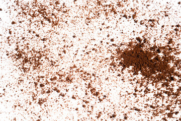Coffee or chocolate powder Instant coffee, pile of powdered isolated on white background
