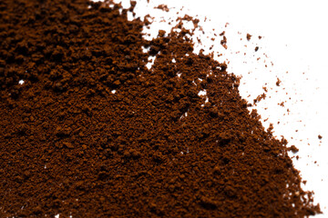 Coffee or chocolate powder Instant coffee, pile of powdered isolated on white background