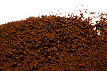 Coffee or chocolate powder Instant coffee, pile of powdered isolated on white background