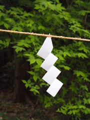 神社のロープに結ばれた紙垂