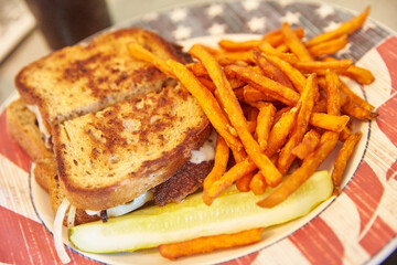 New York State,  09.10.2014 USA French Fries and Sandwich, Pommes Frites und ein Sandwich