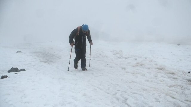 Climbing Elbrus. Training and acclimatization on the slope of Elbrus. The road to the top of Elbrus. Caucasus, Russia.