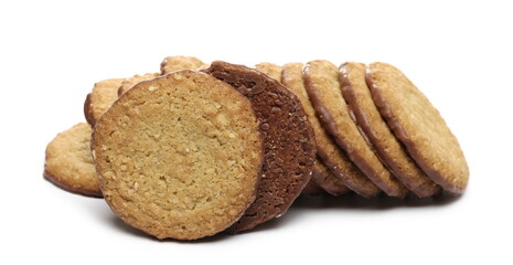 Oat cookies with milk chocolate isolated on white background