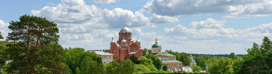 Fototapeta na wymiar Temples of Pokrovsky monastery in Khotkovo, Moscow region, Russia.