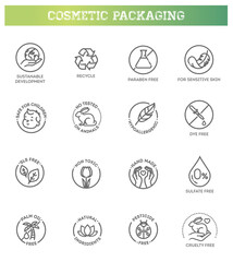 Natural organic cosmetics, vegan food symbols. Thin signs for packaging