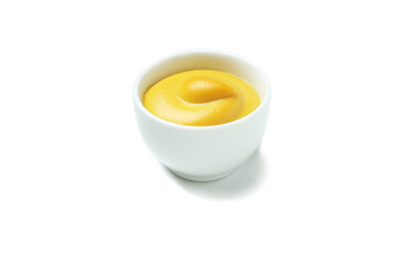 Bowl with mustard isolated on white background