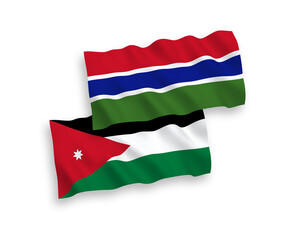 Flags of Hashemite Kingdom of Jordan and Republic of Gambia on a white background