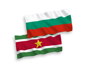 Flags of Republic of Suriname and Bulgaria on a white background