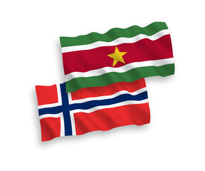 Flags of Norway and Republic of Suriname on a white background