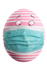 Large picture of an isolated easter egg with a stripes mask and eyes.