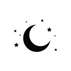 Moon and stars icon. Flat vector illustration in black on white background © sekinekhanim