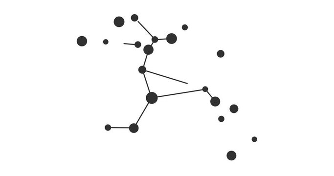 Centaurus constellation. Stars in the night sky. Constellation in line art style in black and white. Cluster of stars and galaxies. Horizontal composition, 4k video quality