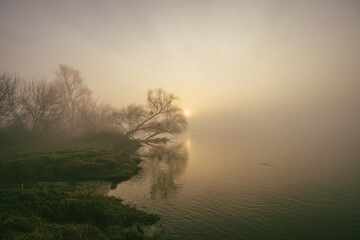 misty sunrise over the river