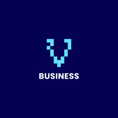 Simple and minimalis bright blue pixel letter V monogram initial logo