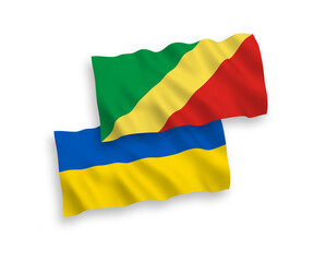Flags of Republic of the Congo and Ukraine on a white background