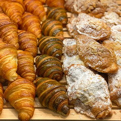Fresh croissants in the cafe window