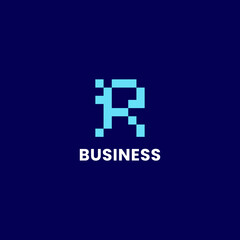 Fototapeta premium Simple and minimalis bright blue pixel letter R monogram initial logo