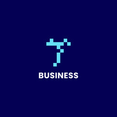Obraz premium Simple and minimalis bright blue pixel letter T monogram initial logo