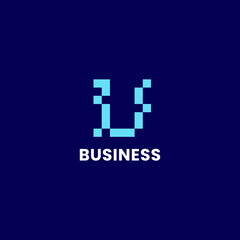 Simple and minimalis bright blue pixel letter U monogram initial logo