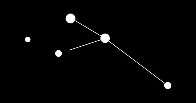 Delphinus constellation. Stars in the night sky. Constellation in line art style in black and white. Cluster of stars and galaxies. Horizontal composition, 4k video quality