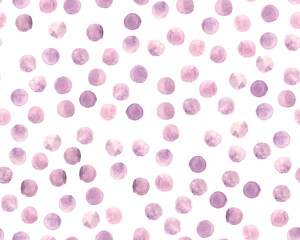 Seamless Watercolor Wallpaper. Cute Circles Pattern. Art Geometric Dots Background. Pink Watercolour Wallpaper. Graphic © Yasna