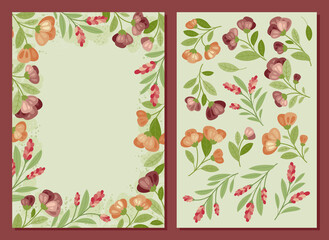 Summer flowers in flat style - set and frame. Template for poster, banner, card, flyer. Hello spring and summer. Spring mood. 