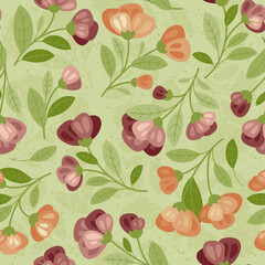 Summer flowers, garden -  Seamless pattern in a flat style. Spring mood. Vector Background for fabric, textile, wallpaper, poster, web site, card, gift wrapping paper 