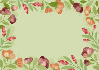 Summer flowers in flat style -  frame, poster, banner, card, flyer, template. Hello spring and summer. Spring mood. 