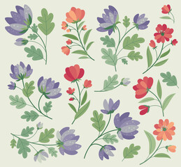 Flowers, plant - set, collection. Spring mood. 
Vector collection of summer flowers in flat style 