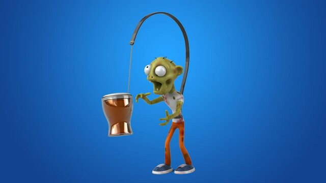 Fun 3D cartoon Zombie chasing the beer