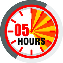 Color hour icon. Timer 5 hours. Illustration timer hour, clock watch time deadline. Work time effect or delivery service time
