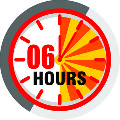 Color hour icon. Timer 6 hours. Illustration timer hour, clock watch time deadline. Work time effect or delivery service time	
