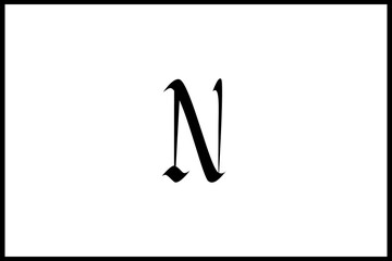 Roman rustic calligraphy font, capitals. Vector black N letter isolated on white background 