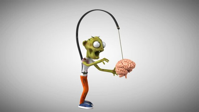 Fun 3D cartoon Zombie walking after the brain