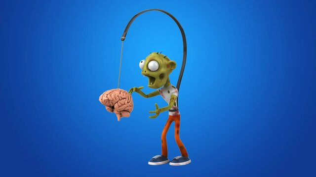 Fun 3D cartoon Zombie walking after the brain