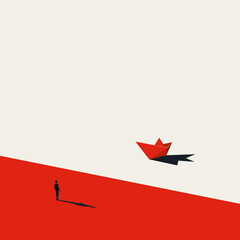 Business future or opportunity vector concept. Symbol of paper boat, adventure and success. Minimal illustration.