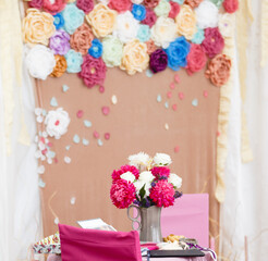 Wedding ceremony & Wedding decorations with colorful textile flowers