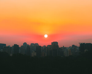 View of the Sao Paulo skyline during a beautiful sunset