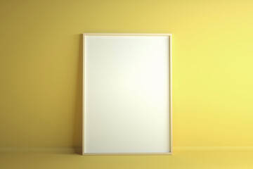 Empty white frame on yellow background. Mockup with copyspace. 3d rendering