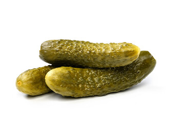 Fresh pickled or fermented cucumbers isolated on white background. Home preservation