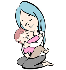 A mother hugging her child