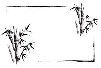 竹の水墨画のフレームイラスト素材