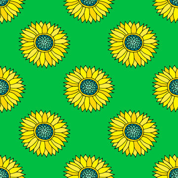 Bright seamless vector pattern with sunflowers. Ukrainian theme.