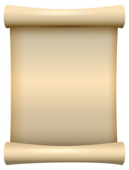 Empty blank paper scroll papyrus isolated on white